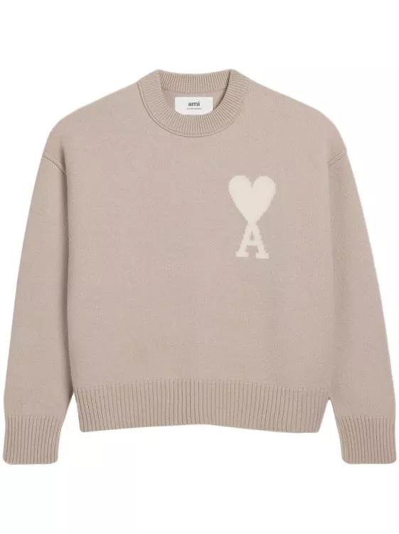 AMI Paris De Coeur Wool Jumper Neutrals