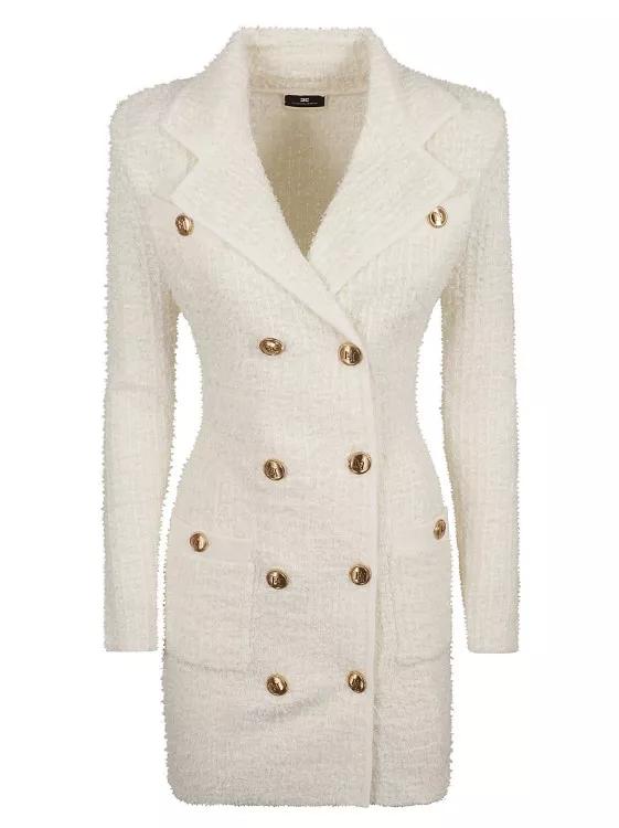 Elisabetta Franchi Double Breasted Boucl Minidress White