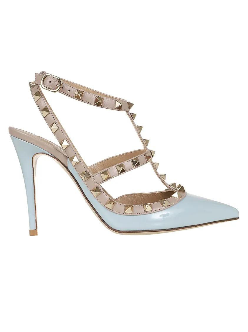 Valentino Garavani Nude Patent Leather Rockstud DãColletã Blue Pump