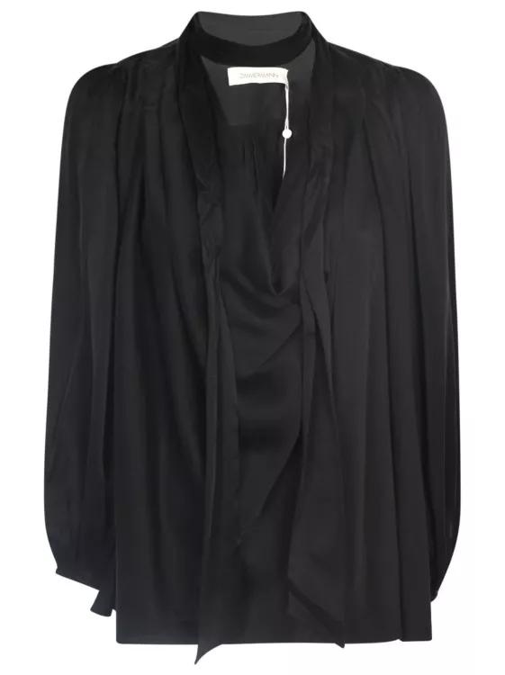 Zimmermann Pussy Bow Long Sleeve Silk Blouse Black Fashionette