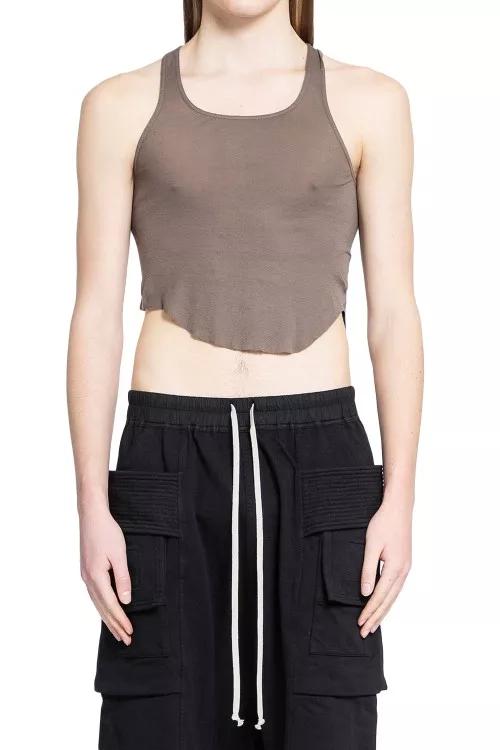 Rick Owens Drkshdw Lido Basic Tank Cropped In Cotton Gauze Je Brown