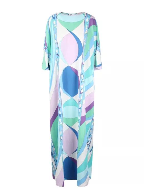 Pucci Pesci Print Jersey Dress Blue