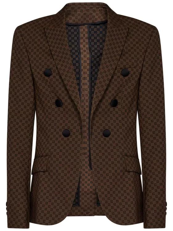 Balmain Brown Mini Monogram Jacquard Blazer Brown Blazer