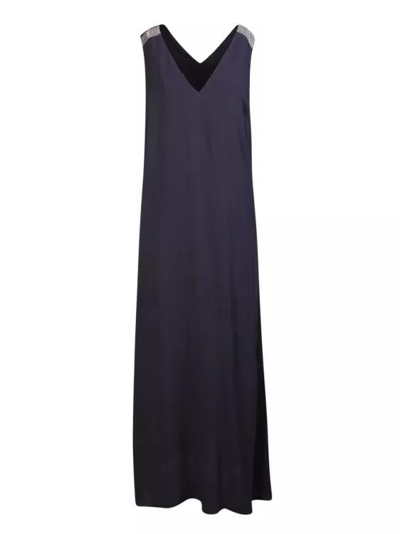 Fabiana Filippi Blue V Neck Long Dress Blue Kleider