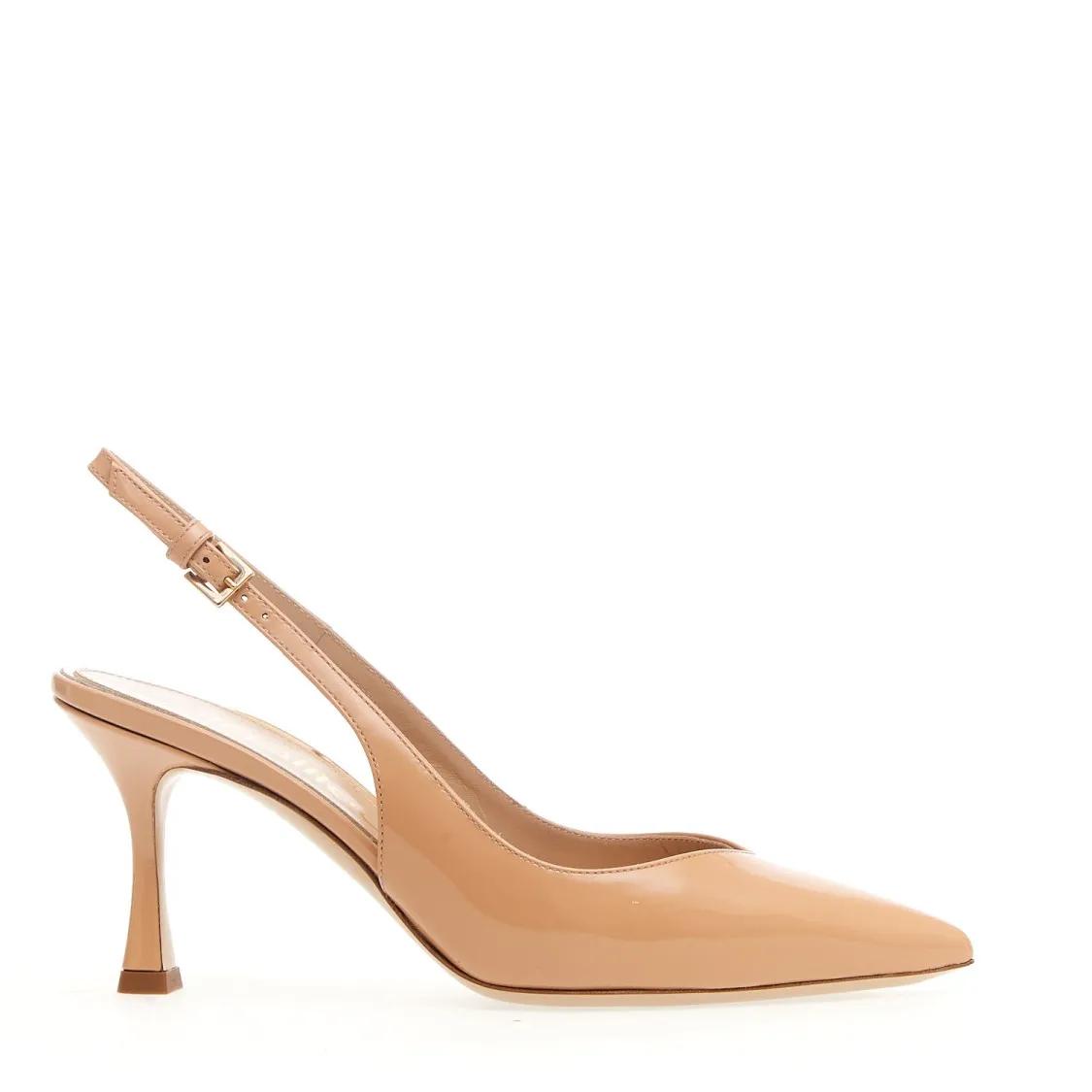 Ninalilou Mm Heel Nude Patent Slingback Brown Escarpins