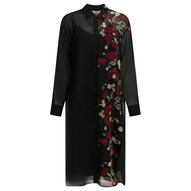 Khaite Midi-jurk Sheer Black Silk Dress Black