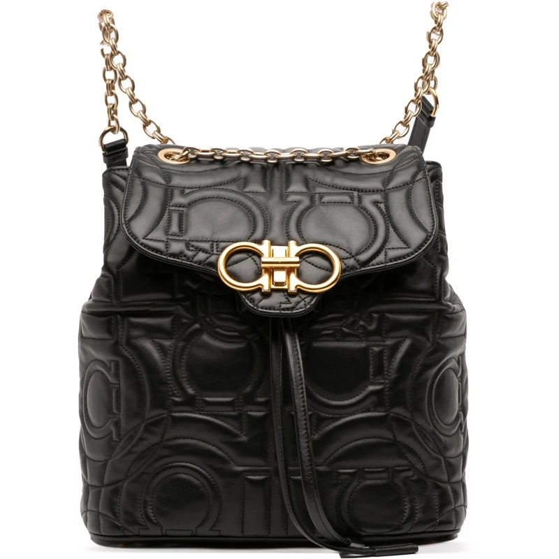 Salvatore Ferragamo Rucksack Small Quilted Leather Double Gancini Backpack schwarz