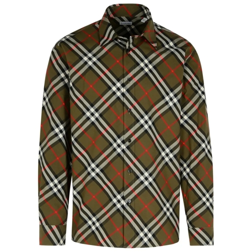 Burberry Check' Green Cotton Shirt Green Shirts