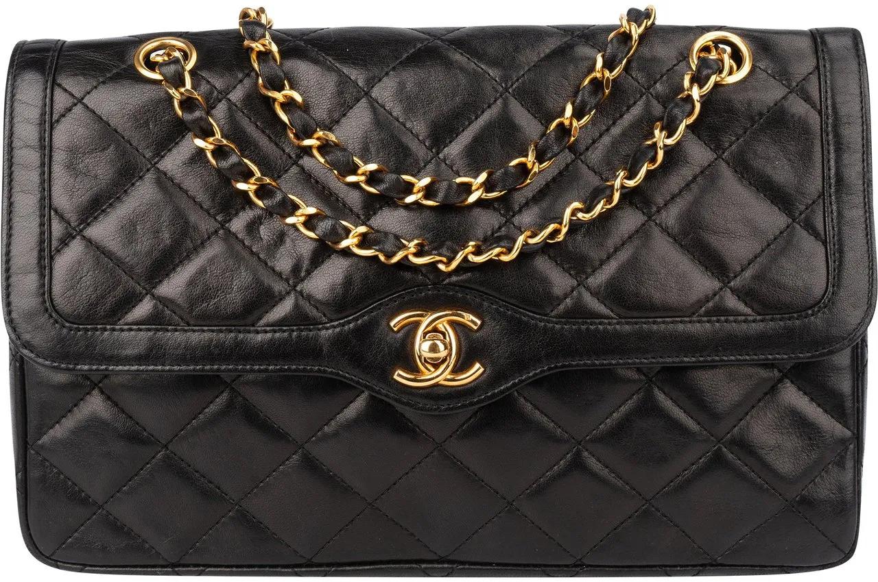 Chanel Crossbody Bags - Chanel Quilted Lambskin 24K Gold Double Flap Shoul - Gr. unisize - in Schwarz - für Damen