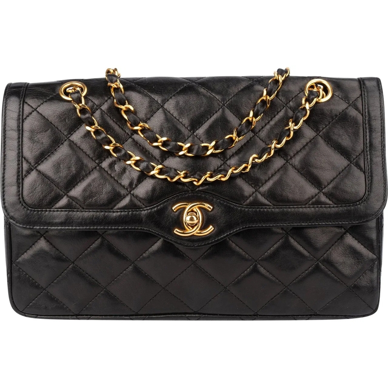 Chanel Tote Chanel Quilted Lambskin 24K Gold Double Flap Shoul schwarz
