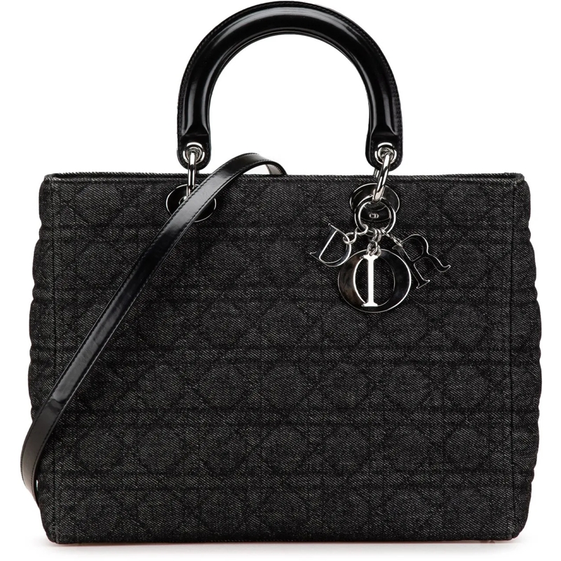 Christian Dior Schultertasche Large Denim Cannage Lady Dior schwarz