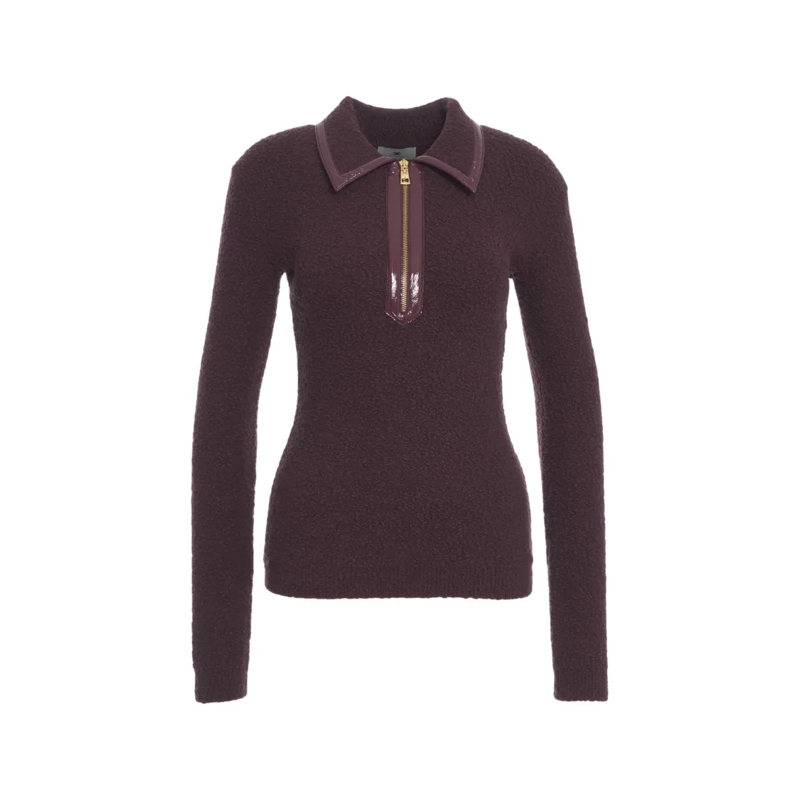 Elisabetta Franchi Top met lange mouwen Bouclé Knit Polo Shirt Brown