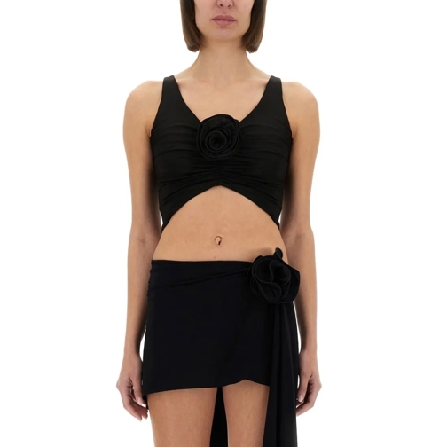 Magda Butrym Top Fitted Black Top With V-Neckline And Floral Embell Black