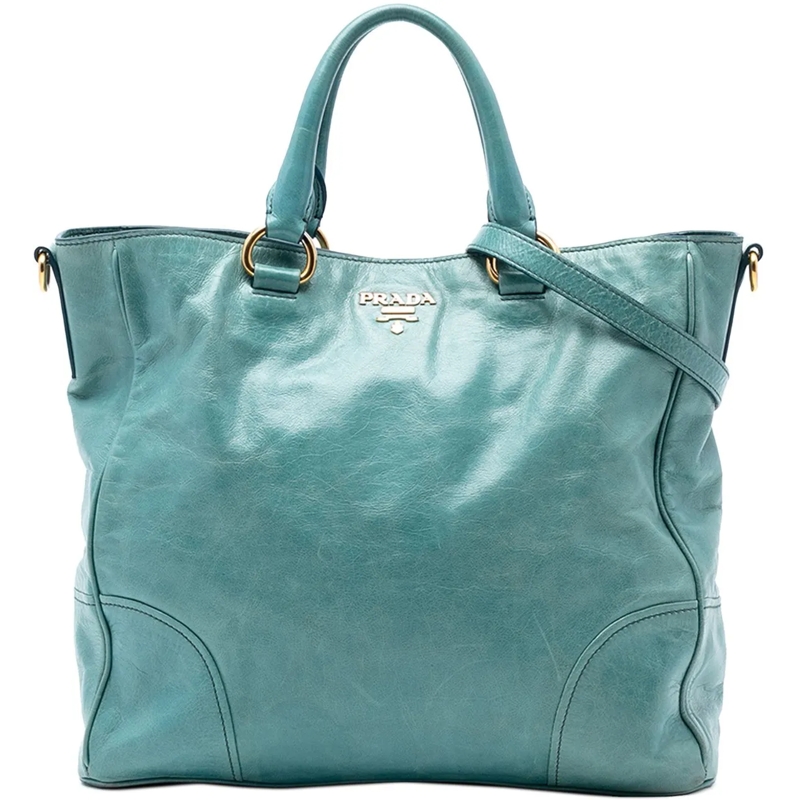 Prada Schultertasche Vitello Shine Satchel blau