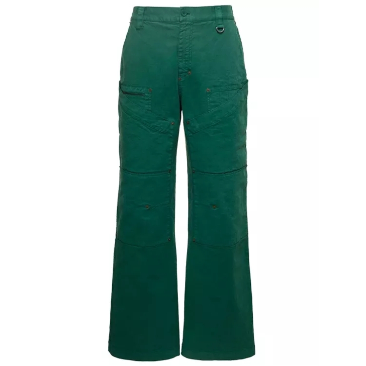 Marine Serre Green Wide Leg Jeans With Contrasting Logo Embroid