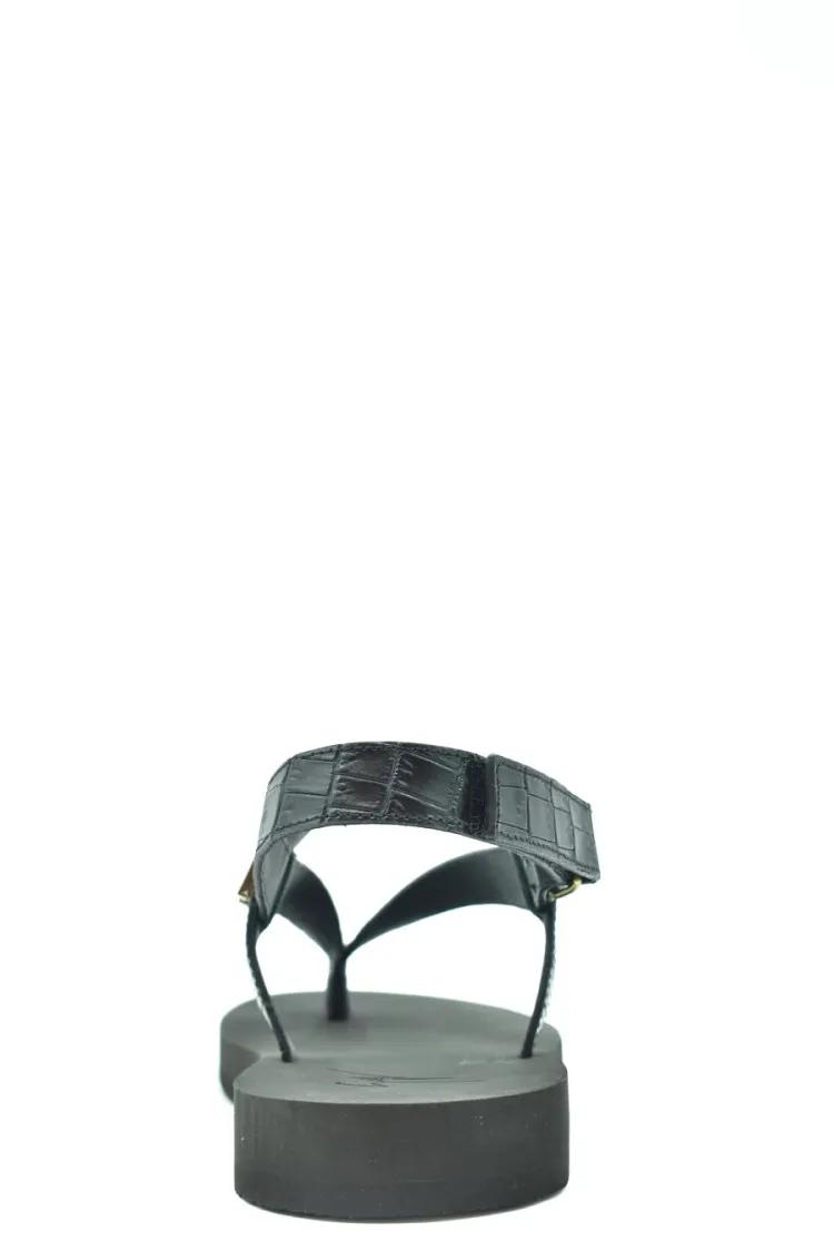 Thumbnail - Giuseppe Zanotti Loafer - Black Leather Sandals With Crocodile-Texture Strap - Gr. 40 (EU) - in Grau - für Damen