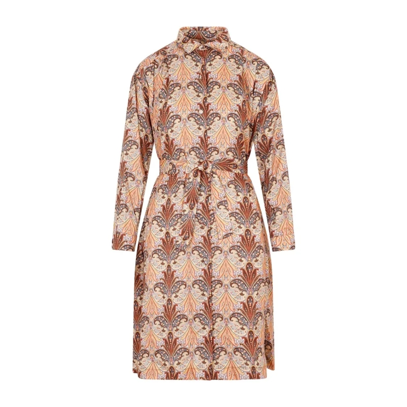 Etro Midi-jurk Brown Wool And Silk Printed Shirt Dress Brown