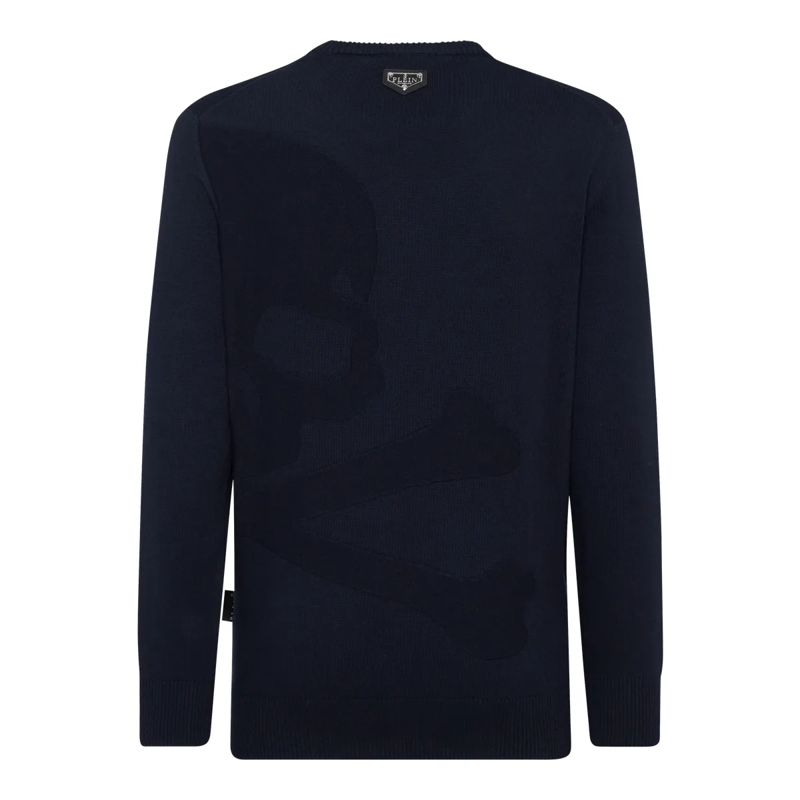 Philipp Plein  Rundhalspullover Skull&Bones dunkel-blau(Image 3)