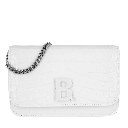 Balenciaga B Logo Crossbody Bag Embossed Croco White Crossbodytas