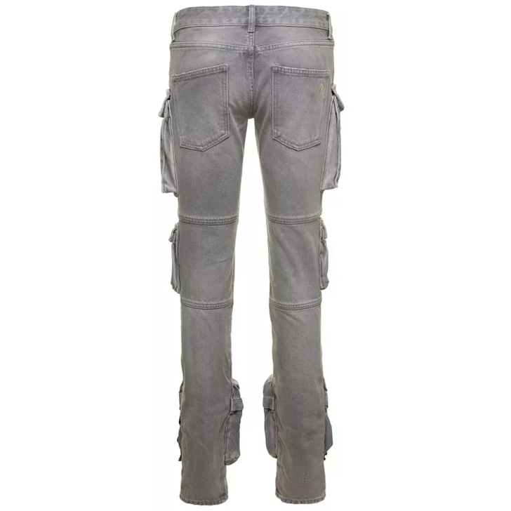 The Attico Essie Grey Low Waisted Multi Pockets Jeans In Den Grey