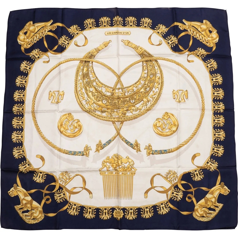 Hermès Wollschal Hermes Classic "LES CAVALIERS D�OR" Silk Carre 90  blau
