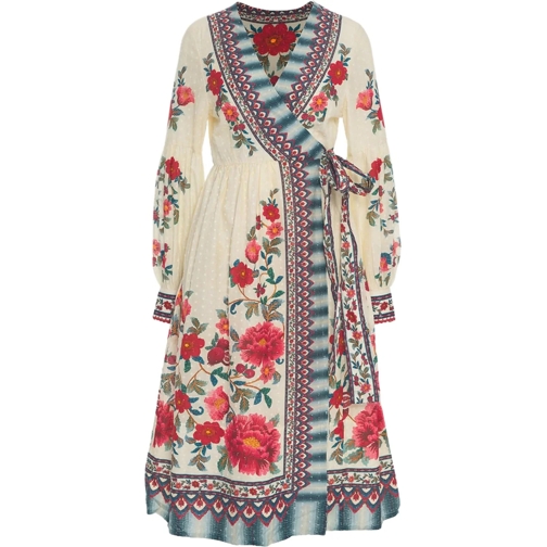 Farm Rio Robes midi Wrap dress with floral pattern beige