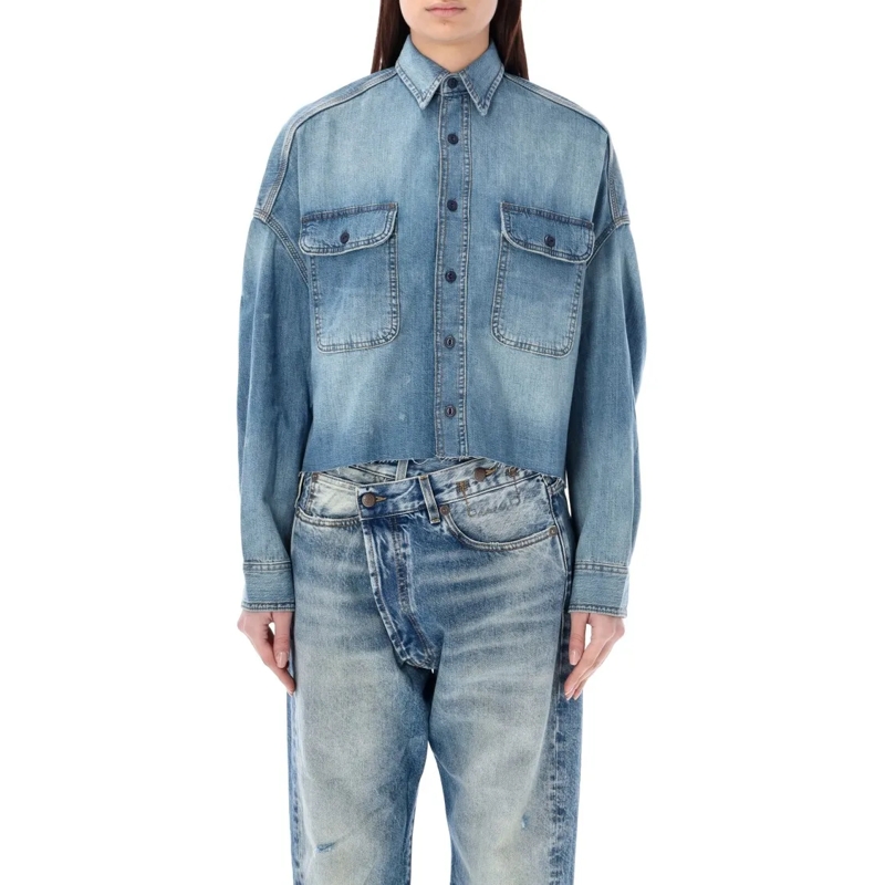 R13 Overhemd Cropped Denim Shirt Blue