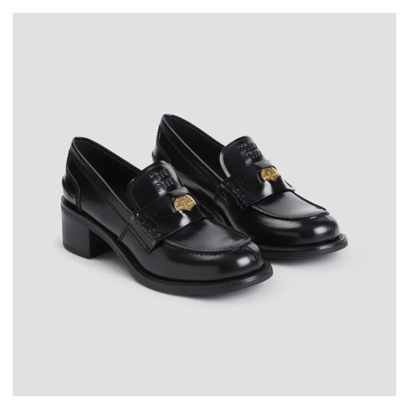 Miu Miu Loafer Black Calf Leather Loafers Black(Image 6)