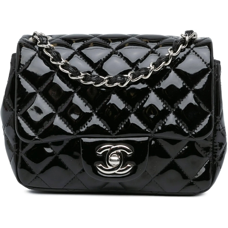 Chanel Schultertasche Mini Square Classic Patent Single Flap schwarz