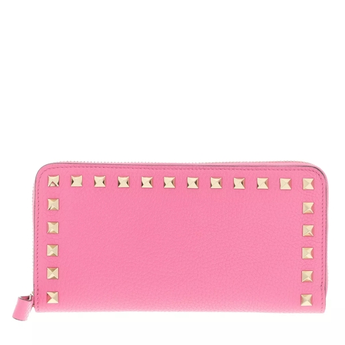 Valentino Garavani Rockstud Wallet Large Leather Feminine Pink Portemonnaie mit Zip-Around-Reißverschluss