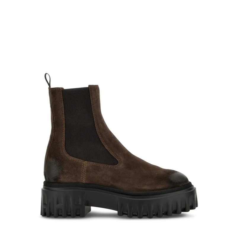 Hogan Bottes Brown Leather Ankle Boots With Black Sole Brown