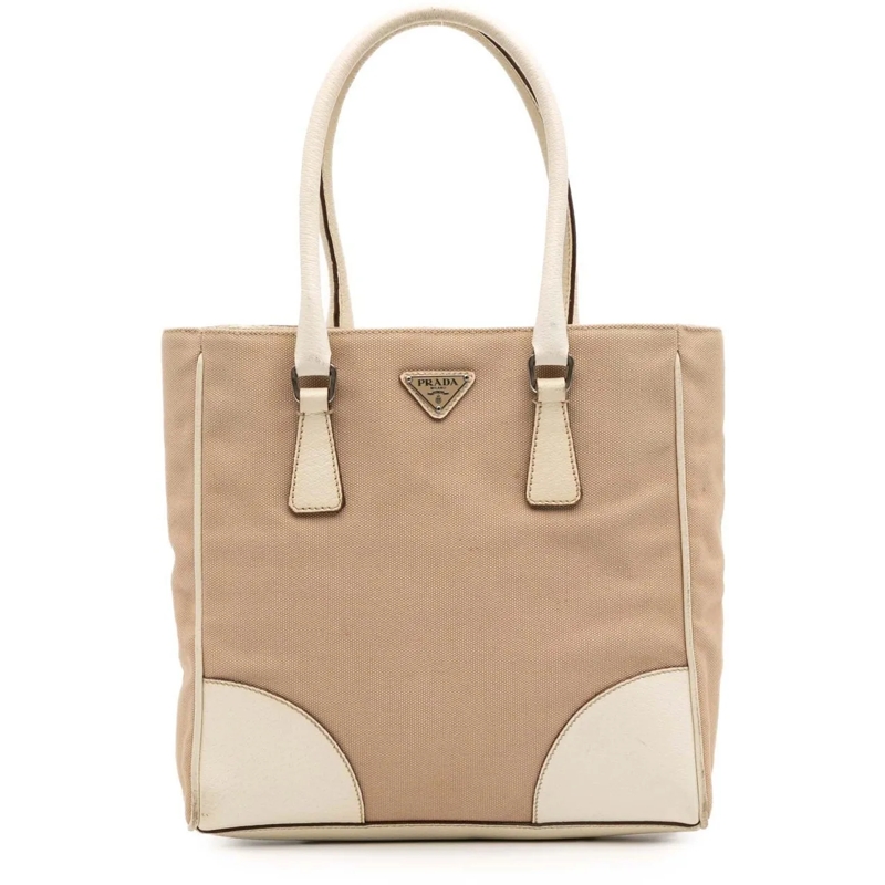 Prada Shopper Cinghiale Trimmed Canvas Canapa Tote braun