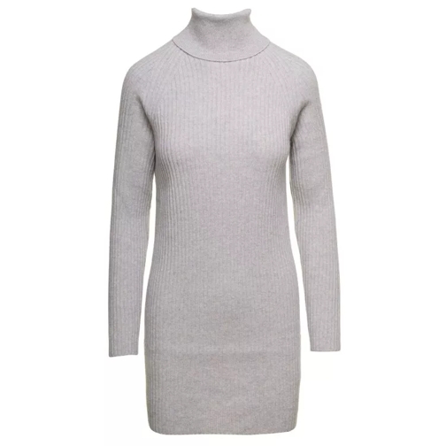 Antonelli Midi Grey Ribbed Dress In Wool. Silk And Cotton Bl Grey 