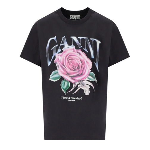 GANNI GANNI JERSEY ROSE SCHWARZES T-SHIRT  schwarz T-shirts