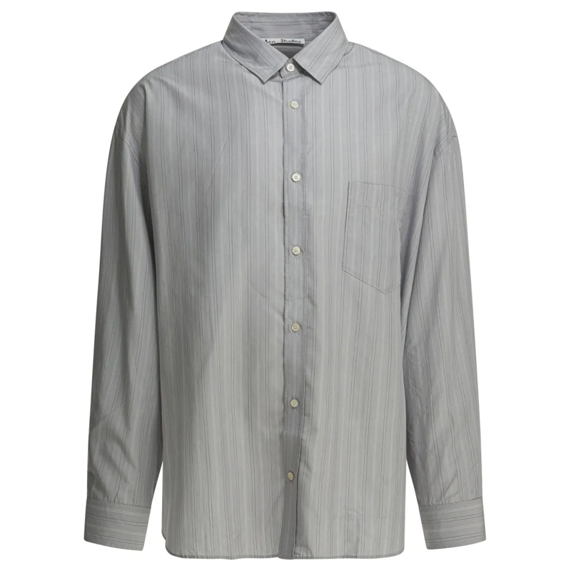 Acne Studios Overhemd Boxy Grey Shirt With Vertical Stripe Pattern Grey