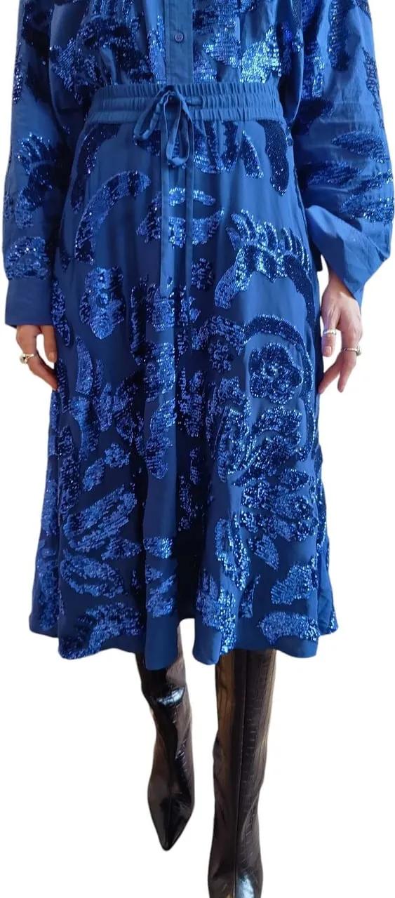 Thumbnail - Essentiel Antwerp - Jupe bleu Fleurs sequins Gatsby Curacao Essentiel - Größe 36 - blue