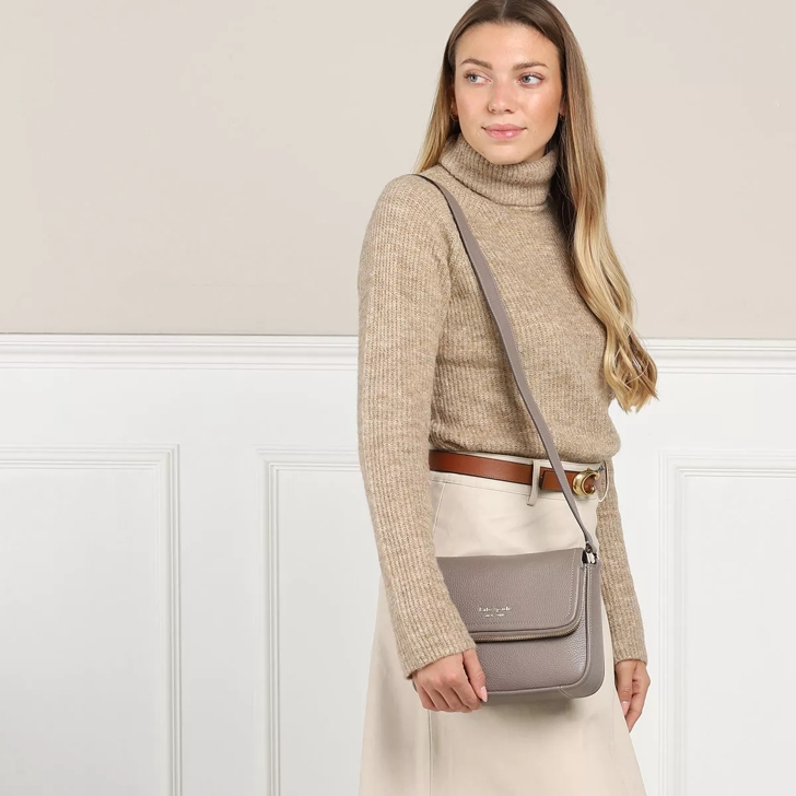 Kate Spade New York Run Around Pebbled Leather Large Flap Crossbody Mineral  Grey | Crossbody Bag