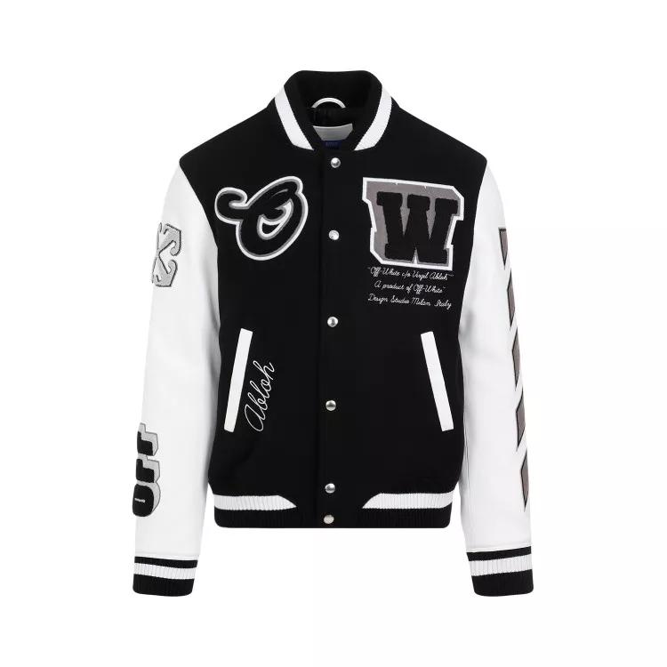 Off-White - Black Varsity Wool Leather Jacket - Größe 50 - black