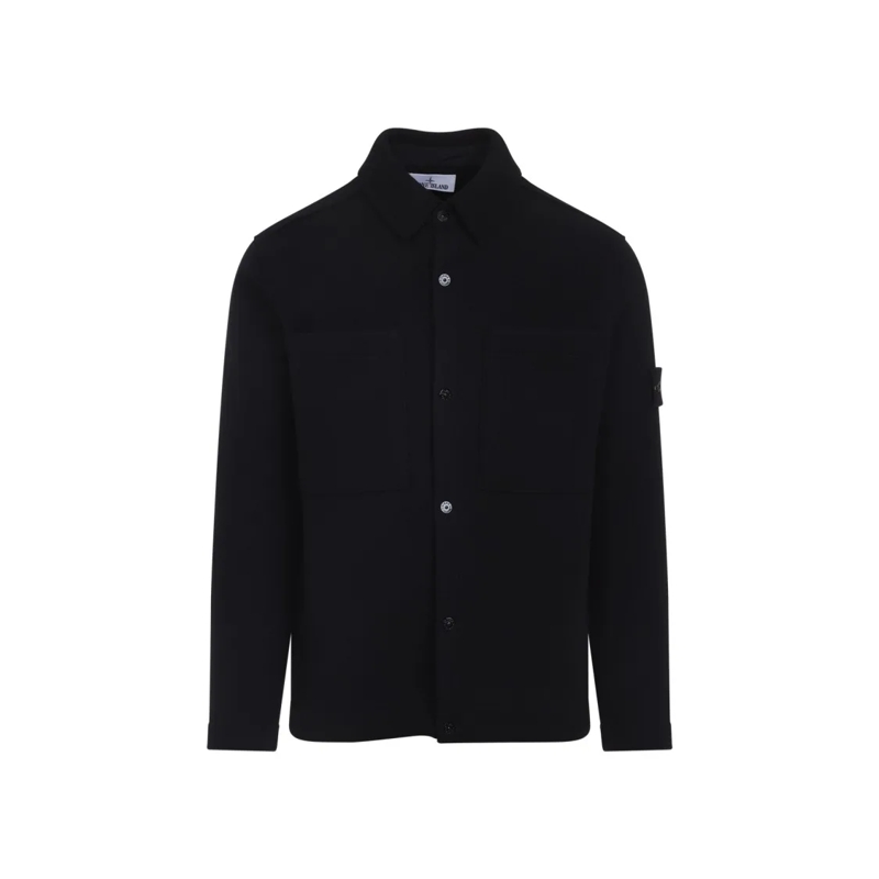 Stone Island Pull Classic Collared Black Wool Sweater Black