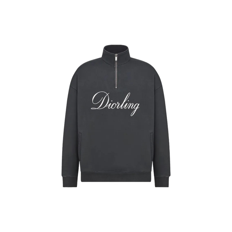 Christian Dior  Half-Zip Stand Collar Brushed Cotton Sweatshirt Grey