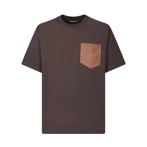 Dolce&Gabbana Crew-Neck T-Shirt With Brown Leather Pocket Brown 