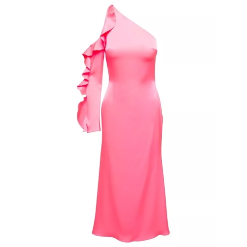 David Koma Pink Monoshoulder Dress With Ruches Detailing In A Pink 