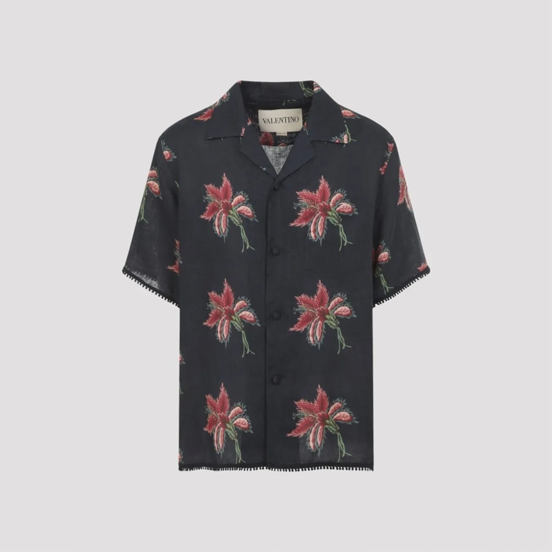 Valentino Garavani Overhemd Relaxed Fit Floral Pattern Short-Sleeve Shirt Black(Image 2)