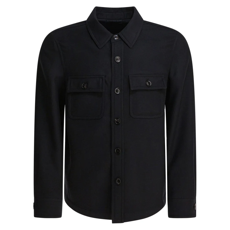 Tom Ford  Double-Splittable Light Wool Outer Shirt Blue