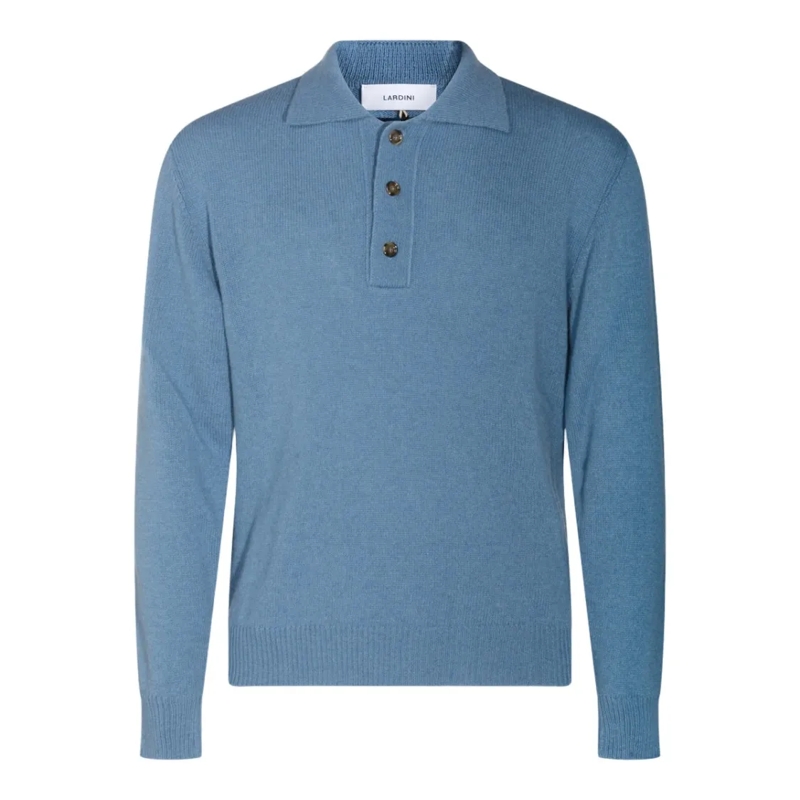 Lardini Pullover Long-Sleeve Knit Sweater With Classic Polo Collar Blue