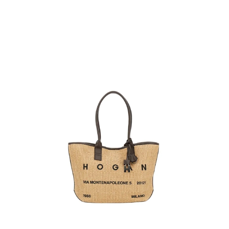 Hogan Tote Address Shopping Rafia Bag Neutrals