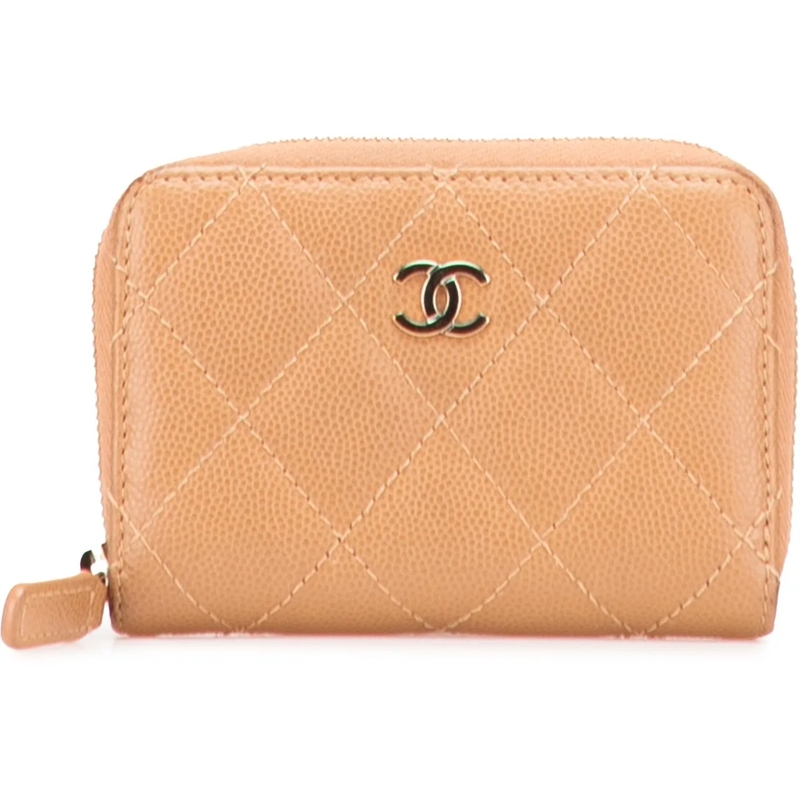 Chanel Porte-monnaie CC Quilted Caviar Zip Around Coin Purse braun