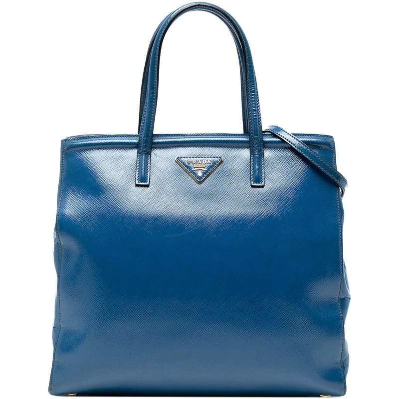 Prada Schultertasche Saffiano Vernice Satchel blau