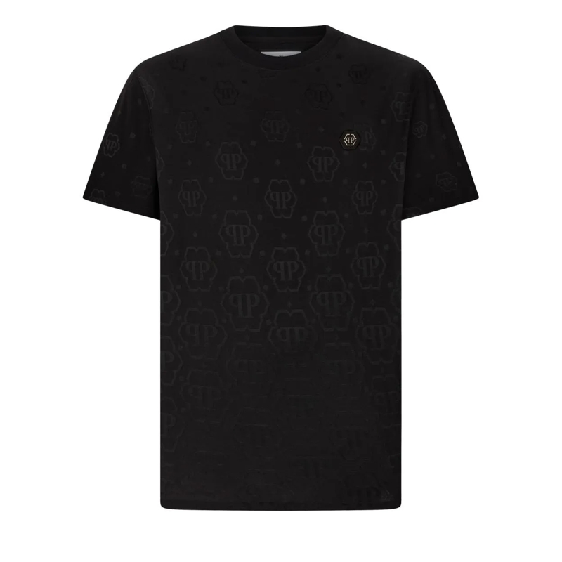 Philipp Plein T-Shirt Round Neck T-Shirt Jacquard Tennis Monogram schwarz