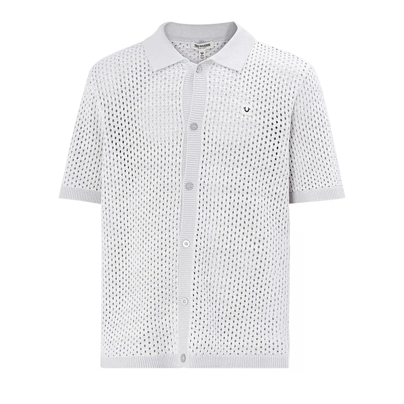 True Religion T-Shirt - Strickshirt in Häkeloptik- Weiche, strukturiert hell-grau